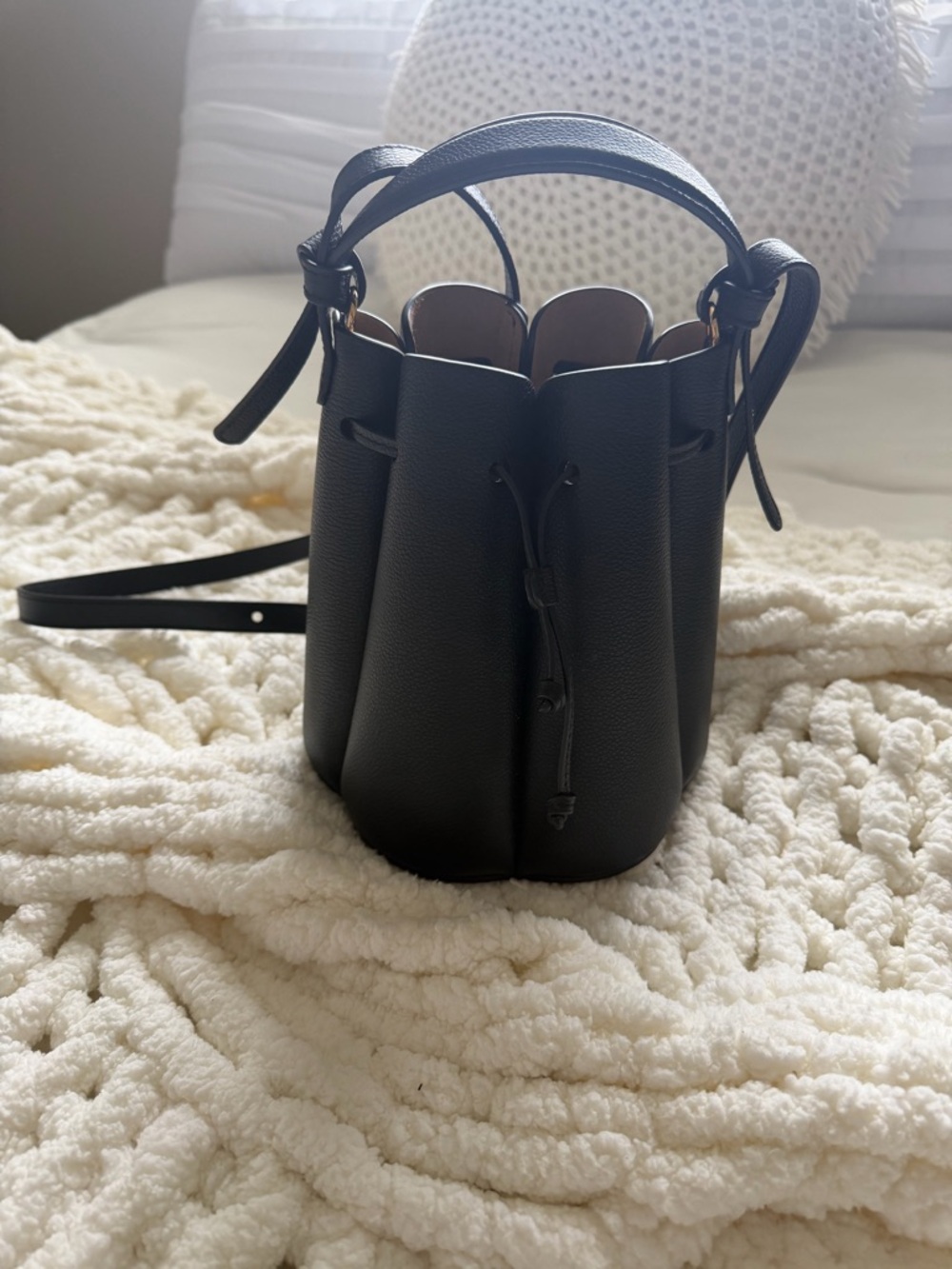 Mini Textured Camel Drawstring Bag - Picture 9 of 11